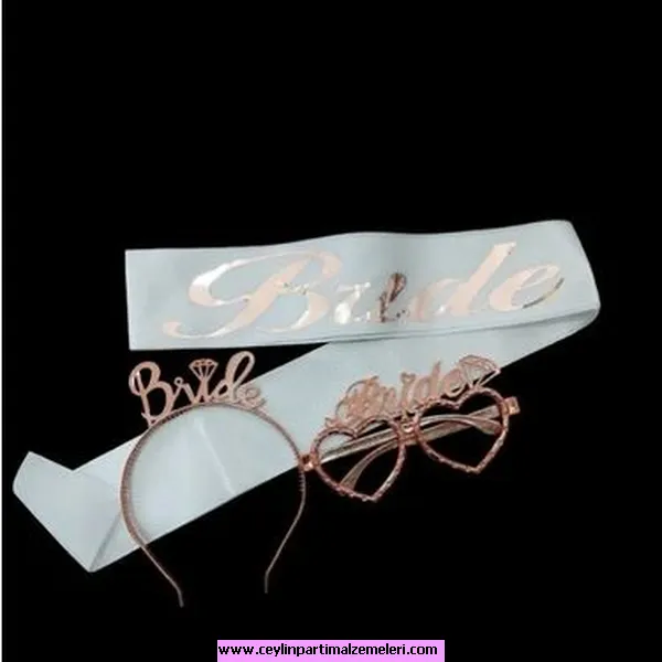 Bride Taç & Kuşak & Gözlük Set